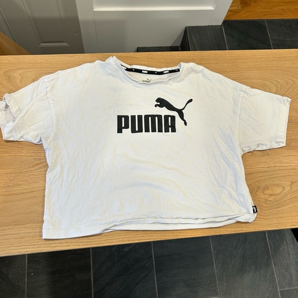 Puma Workout Set with White and Black Cropped Logo Tee with Black Puma Leggings - Picture 3 of 6